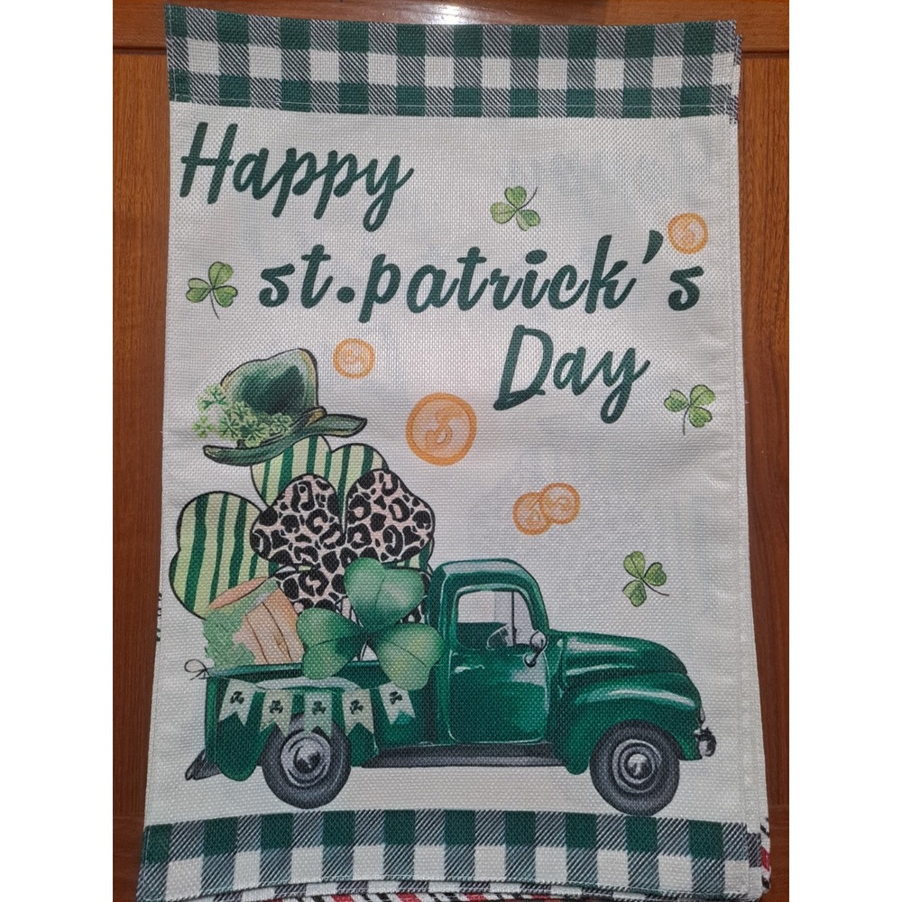 NEW Home & Garden 1pc Double Sided Garden Flags 12x18 Happy St Patrick's Truck